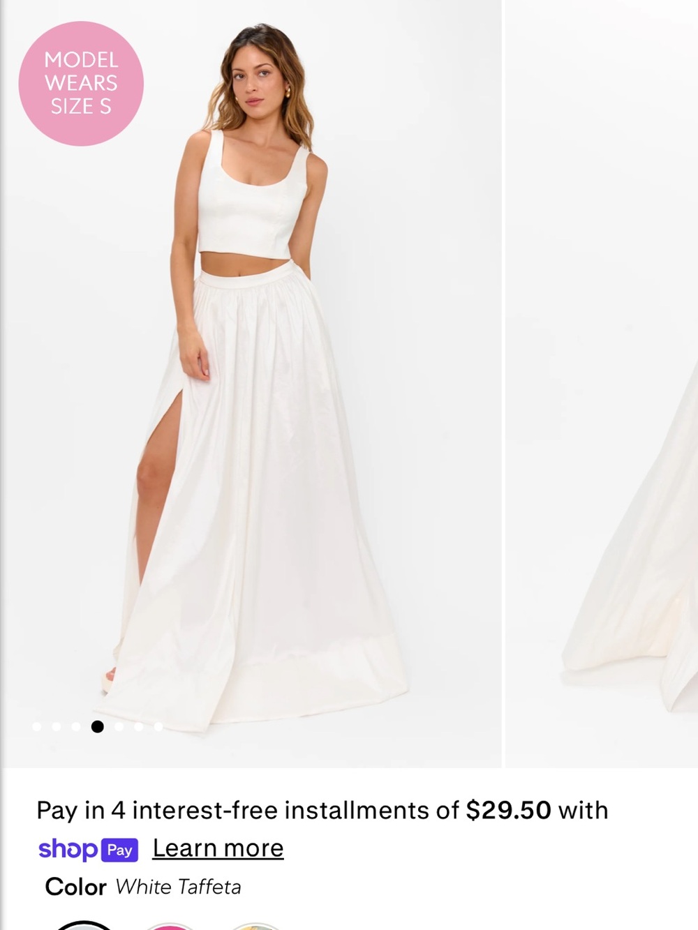 Show Me Your MuMu White Taffeta Maxi Skirt with High Side Slit